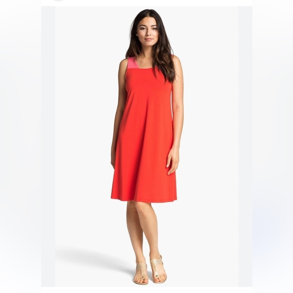 Eileen Fisher pink Red Sleeveless Midi Sundress stretch rayon firefly